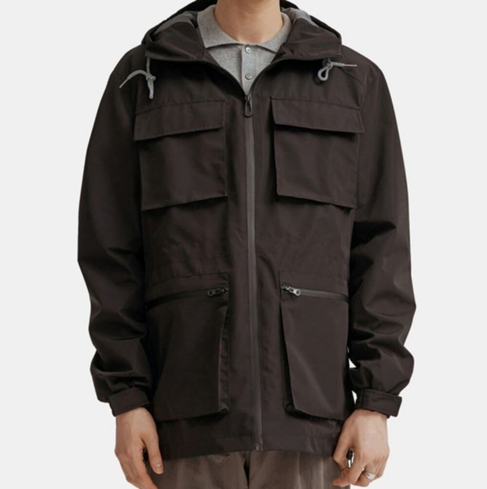 Noize Cody Mid-Length Hooded Raincoat Men's M or L Black Safari Multi-Pocket